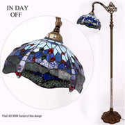 WERFACTORY Tiffany Floor Lamp, 64in Baroque Antique Bronze Base, Stained Glass Multicolor Dragonfly Shade, Adjustable Height, LED Light Included, S00412F03