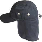 Aesthetinc Five Panel Neck and Ear Cover Cotton Hat, Black, Adjustable Drawstring - 100% Cotton