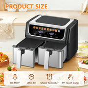 Gianna Dual Basket Air Fryer Oven, Digital Control, Clear-View Window, Multi-Function Cooking, Black