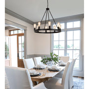 MMUPFH Farmhouse Wagon Wheel Chandelier, 8-Light Matte Black Metal Pendant with Adjustable Height