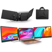 Tlscon TZP-S3 Portable Monitor, 14.1-Inch IPS Triple Screen Extender, Full HD 1920x1080, Foldable Adjustable Stand, Black