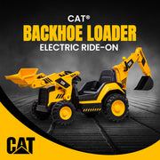 Kid Trax 12V CAT Backhoe Loader Ride-On Excavator with Functional Loaders, Realistic Sounds, MP3 Player, Yellow and Black, Ages 3-6, Supports Up to 66 lbs