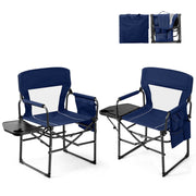 Ktaxon Heavy Duty Folding Camping Chairs with Side Table, Breathable Mesh, Carry Bags, Blue, Set of 2