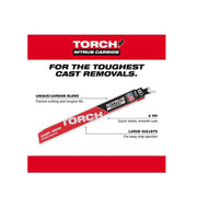 Milwaukee 48-00-5561 6 in. 8 TPI TORCH Nitrus Carbide Teeth SAWZALL Reciprocating Saw Blade, 5PK