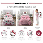 Franco Manufacturing Co. Inc. 7C086W Hello Kitty Holiday Kids 6 Piece Reversible Comforter Bed In A Bag, Queen