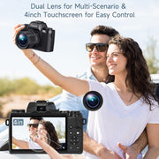 XLURC W05-1-8K Digital Camera for Photography 8K Vlogging Camera for Youtube Dual-Lens 16X, Blsck