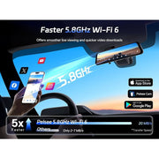 Pelsee 12 in 4K Mirror Dash Cam with Dual Channel 4K Front and 1080P Rear Cameras, ADAS and Blind Spot Detection, 5.8GHz WiFi, Voice Control, GPS Tracking, Color Night Vision, Includes 32GB Memory Card WM12Pro