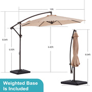 FUNDAZE 10ft Heavy Duty Cantilever Patio Umbrella with Weighted Base, Beige, Round, Crank Lift, Adjustable Tilt