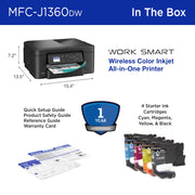 Brother Work Smart 1360 Wireless Color Inkjet All-in-One Printer with Automatic Duplex Printing, 1.8