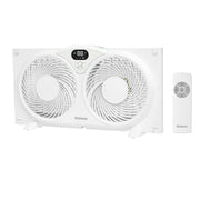 Holmes 9 Inch Digital Window Fan with Programmable Thermostat, Remote Control, Reversible Twin Blades, White, 14549