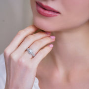 JeenMata 1 Carat Lab Grown Diamond Trio Wedding Ring Set, Round Cut Halo Statement Ring, 18K White Gold Plating, Women