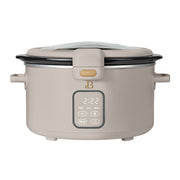Made By Gather 29270 Beautiful 4 Qt Digital Slow Cooker w/ Spill-Proof Hinged Locking Lid, Porcini Taupe