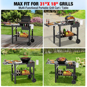 PARGRILL Two-Shelf Folding Grill Cart Table, Heavy-Duty Carbon Steel, Rust-Resistant, Pull-Out Side Table, Large Wheels, Compatible with 17