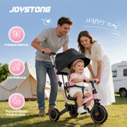 Joystone JS1063 7 in 1 Folding Kid's Tricycle with Adjustable Canopy, Pink