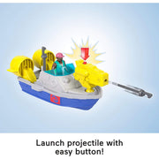 Fisher-Price Imaginext Jurassic World Rebirth Aquachomp Chase Mosasaurus Dinosaur Toy Playset, 18-Inch, Includes 3-Inch Action Figure, Patrol Boat with Launcher, and Projectiles