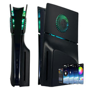 Uberwith Faceplate for PS5 Slim Disc Edition, Black, RGB Light Strip with 400+ LED Effects, Dust Filter, Cooling Vents, Console Cover Kit