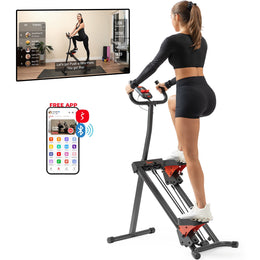 Sunny Health & Fitness Smart Foldable Stair Climber with Balance-Assist Cords, Adjustable Step Range, LCD Monitor, Bluetooth App Compatible, Dark Gray, SF-S025005