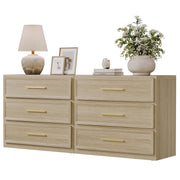 SICOTAS 3-Drawer Nightstand Set of 2 with Oversized Storage, Adjustable Feet, Gold Handles, Light Oak Finish, 31.3 in W