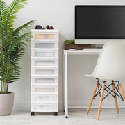 Iris USA 9-Drawer Narrow Plastic Storage Cart with Divided Organizer Top, White, 49 Qt