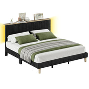 Bestier USWMB01-B701293C-BLK King Platform Bed with Adjustable Storage Headboard Shelf, Black