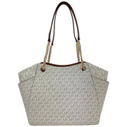 Michael Kors 35S4GTVT3B-149 Jet Set Travel Large Tote Handbag, Signature Logo-Print Canvas, Gold-Tone Hardware, Chain Shoulder Strap, Vanilla