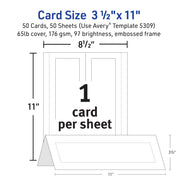 Avery Tent Cards, Large Embossed Border, Heavyweight Matte White Cardstock, 3.5 x 11 in, 50 Count, 5309