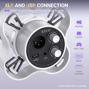 FIFINE K688 Dynamic Podcast Microphone Kit with Boom Arm Stand, XLR USB-C Connectivity, Mute Button, Headphone Jack for Recording and Gaming