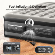 Ophanie King Air Mattress, 18-Inch Elevated Inflatable Bed with Built-In Electric Pump, Puncture-Resistant PVC, Anti-Slip Bottom, Black, AMH5V2109