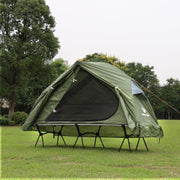 Arctic Lemmings 4-in-1 Elevated Camping Cot Tent, Waterproof 210T Oxford Fabric, Mesh Ventilation, Foldable Portable Tent Set for 1 Person, Green and Grey