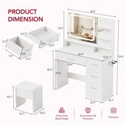 LIVELYGLOW Makeup Vanity Set with Smart LED Mirror, Adjustable Three-Color Lighting, Built-in Power Outlets, Large Storage Drawer, Stool, White