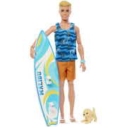 Barbie HPT50 Ken Doll With Surfboard & Puppy, Multicolor