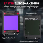 ARCCAPTAIN Auto Darkening Welding Helmet, 180 Panoramic View, 1/1/1/1 True Color Large Lens, 4 Arc Sensors, Solar Powered, Shade 4-13, Blue