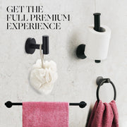 Marmolux Acc 4 Piece Matte Black Bathroom Hardware Set, Stainless Steel, Wall Mounted, Includes 24 Inch Towel Bar, Towel Ring, Toilet Paper Holder, Towel Hook, PA-S911-4BK
