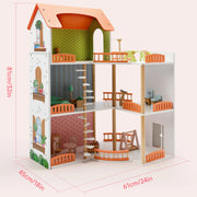 Bruce & Shark T011-015 Wooden Dollhouse 3-Story with Balcony and 23 Kitchen Accessories for Kids Ages 3 and Up