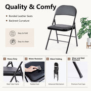 Concetta 2 Pack Folding Chairs, Portable Indoor Outdoor, Leather Padded Seat, Rust-Resistant Metal Frame, Black and Khaki