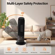 EDX 1500W Space Heater for Indoor Use 23 Electric Heater with 7 Light Colors, 70 Oscillation, Adjustable Thermostat & Remote, Tip-Over Protection, Black