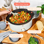 Beautiful 8 Qt Manual Slow Cooker, Removable Ceramic Pot, 3 Heat Settings, Steel Lid Holder, White Icing, 19973