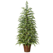 DR.Planzen 4-Foot Pre-Lit Green Cypress Artificial Christmas Potted Tree with 100 Warm White Twinkle LED Lights, Woven Basket Base