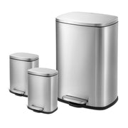 Qualiazero QZ10029 Rectangular Step Garbage Can 3 Piece Combo 13.2 gal Two 1.3 gal Stainless Steel