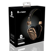 I-MEGO Headphones, Throne Gold, Leather Headband and Soft Pouch, Gold