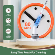 Eyliden 360 Electric Spin Scrubber, Cordless Cleaning Brush with 3 Replaceable Heads, Adjustable Telescoping Handle, White