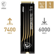 MSI SPATIUM M480 Pro 1TB PCIe 4.0 NVMe M.2 2280 SSD, 7400 MB/s Read, 6000 MB/s Write, 3D NAND, AES256 Encryption, Black