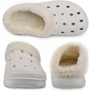 GlowHorizon Unisex Fleece Lined Winter Clogs, White, Medium Width, Size 8.5 USM/10 USW - Soft Foam