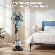 COWIN Pedestal Misting Fan with 4L Water Tank, 5 Speeds, 3 Modes, Remote Controlled Oscillating Standing Floor Fan for Home Bedroom Patio