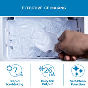 Kenmore Portable Countertop Bullet Ice Maker, 26 lb Daily Output, Fast Ice in 6-7 Minutes, Two Ice Sizes, Self-Cleaning, Black, KKIMTBWM-26B