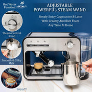 Mixpresso Professional Espresso Machine, 15-Bar Pump, 1450W Fast Heating, Milk Frother Steam Wand, Double-Cup Splitter, 37oz Water Tank, Stainless Steel