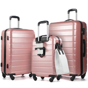 Nicetravel Luggage Set, 20/24/28 Inch Hard-Shell Suitcases, Pink, Combination Locks, 360 Spinner Wheels, Cup Holder