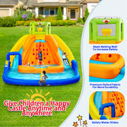 WELLFUNTIME Inflatable Water Park with Double Slide, Climbing Wall, Large Splashing Pools, Water Bucket, Bounce House with Blower