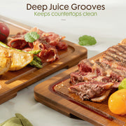 Astercook Bamboo Cutting Board Set, 4-Pieces with Holder, Deep Carbonized Wood, Juice Groove, Built-In Handles, Large Medium Small Boards