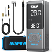 AVAPOW Portable Tire Inflator Air Compressor, 150 PSI, 8000 mAh Battery, Digital Pressure Gauge, Multi-Mode Emergency Light, AP18